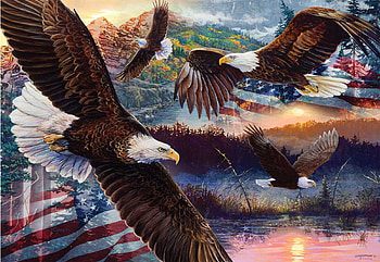 Land of dom, flying, flag, eagles, wings, artwork, painting HD wallpaper
