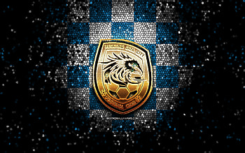 Petaling Jaya City FC, glitter logo, Malaysia Super League, blue white checkered background, soccer, malaysian football club, Petaling Jaya City FC logo, mosaic art, football, FC Petaling Jaya City HD wallpaper