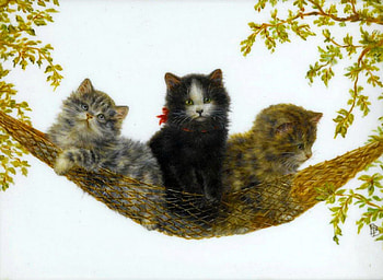 Three kittens, sweet, kitties, cats, cute, beautiful, fluffy, nice, tree, kittens, painting, pretty, branches, friendship, adorable, lovely, friends HD wallpaper