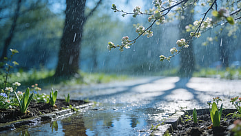 Spring Rain Reflections —, Blossom, Puddle HD wallpaper
