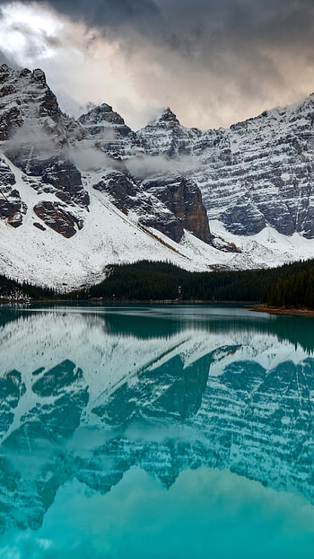 Moraine Lake, Scenic mountains, Reflection nature, Banff National Park HD phone wallpaper