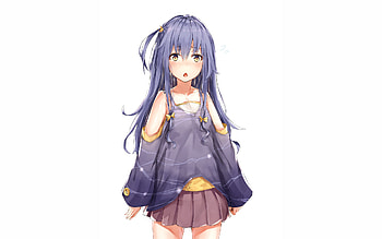 Cute, blue hair anime girl, minimal, original HD wallpaper
