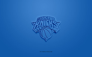 Westchester Knicks, creative 3D logo, blue background, NBA G League, 3d emblem, American Basketball Club, New York, USA, 3d art, basketball, Westchester Knicks 3d logo HD wallpaper
