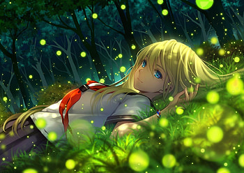 Cute Anime Girl Sleep Garden - Large HD wallpaper