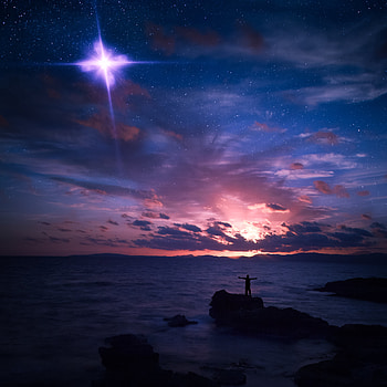 Sea, Night, Rock, Horizon, Dark, Silhouette, Starry Sky HD phone wallpaper