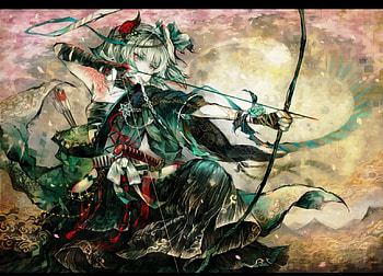 Touhou, headband, bandage, sword, gray hair, japanise clothes, Konpaku Youmu, weapon, short hair, katana, bow HD wallpaper