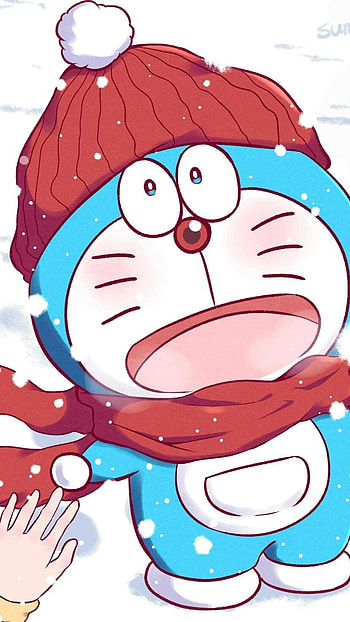 Cute Doraemon, Winter Cap, winter, cap, doraemon HD phone wallpaper