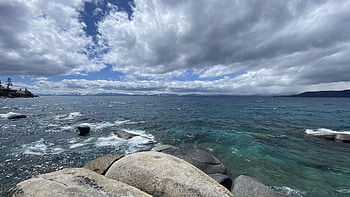 Hidden Beach, Lake Tahoe, california, clouds, sky, rocks, mountains, usa HD wallpaper