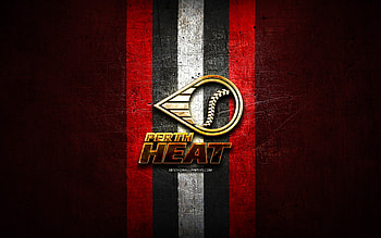 Perth Heat, golden logo, ABL, red metal background, australian baseball team, Perth Heat logo, baseball, Australian Baseball League HD wallpaper