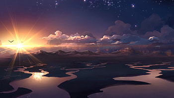 Art, Birds, Horizon, Sunlight HD wallpaper