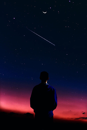 Stars, Night, Silhouette, Miscellanea, Miscellaneous, Human, Person, Starfall HD phone wallpaper
