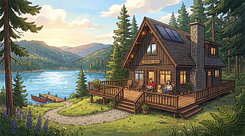Vacation Home, Cabin, Lake, Mountain, Forest HD wallpaper