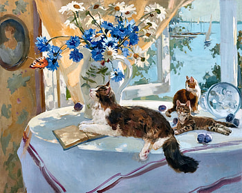 Cat Watching Butterfly F, animal, table, window, art, cats, feline, beautiful, kittens, artwork, wide screen, book, painting, butterfly, pets, flowers HD wallpaper