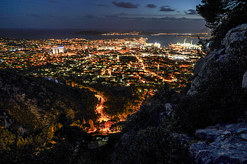 Cities, Night, View From Above, Night City, City Lights, France, Toulon HD wallpaper