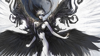 Dark angel, wings, white, fantasy, angel, dark HD wallpaper