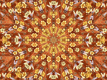 Kaleidoscope of Golden Flowers, golden, brown, flowers, kaleidoscope HD wallpaper