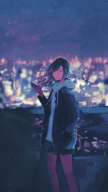 Rooftop Neon: Anime Girl , Anime, girl, anime girl HD phone wallpaper
