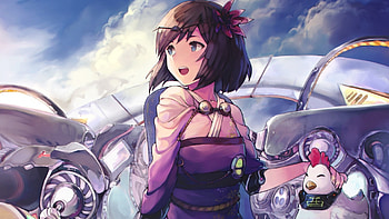 Cute, anime girl, happy, traditional dress HD wallpaper