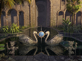 Reflecting Pool, pool, reflection, fantasy, statue HD wallpaper