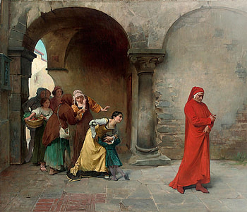 :), henry holiday, art, pictura, red, man, dante, people, woman, painting HD wallpaper