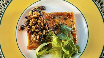 Cedar plank salmon, Celery salad, Currant pine nut relish, Food network HD wallpaper