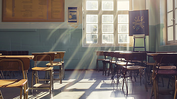 Sunlit Classroom Serenity -, classroom, school, chair, sunbeam HD wallpaper