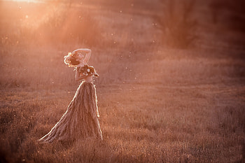 Beauty, bouquet, model, field, nature, girl, dress, woman HD wallpaper