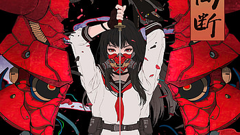 Samurai, Anime Girls, High School, Student, Katana, Oni, Mask , Anime with Mask HD wallpaper