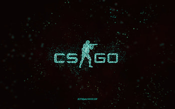 CS GO glitter logo, black background, CS GO logo, Counter-Strike, turquoise glitter art, CS GO, creative art, CS GO turquoise glitter logo, Counter-Strike Global Offensive HD wallpaper