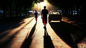 People, Cars, Miscellanea, Miscellaneous, Road, Silhouettes, Shadow, Evening HD wallpaper