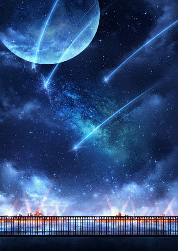 Nebula, Art, Moon, Lights, Fence, Particles HD phone wallpaper