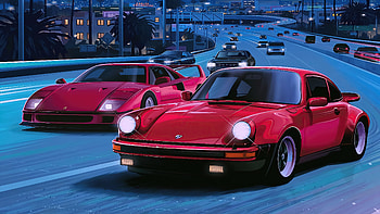 Ferrari Beside A 911 80s Vibes, porsche-911, porsche, cars, retrowave, retro, artist, artwork, digital-art HD wallpaper