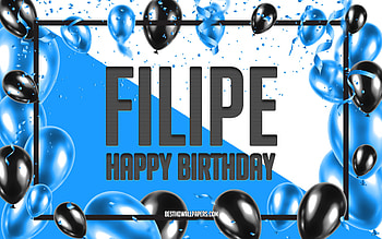 Happy Birtay Filipe, Birtay Balloons Background, Filipe, with names, Filipe Happy Birtay, Blue Balloons Birtay Background, Filipe Birtay HD wallpaper