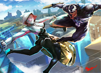 Spider Gwen And Venom Art, gwen, venom, gwen-stacy, artwork, artist, digital-art, spiderman-into-the-spider-verse, deviantart HD wallpaper