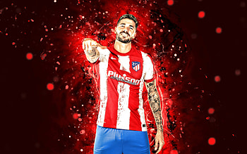 Rodrigo De Paul, , 2021, Atletico Madrid FC, argentinian footballers, LaLiga, Rodrigo Javier de Paul, football, Rodrigo De Paul , red neon lights, soccer, Rodrigo De Paul Atletico Madrid, La Liga HD wallpaper