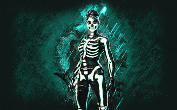 Fortnite Green Glow Skull Ranger Skin, Fortnite, main characters, turquoise stone background, Green Glow Skull Ranger, Fortnite skins, Green Glow Skull Ranger Skin, Green Glow Skull Ranger Fortnite, Fortnite characters HD wallpaper