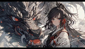 Dragon of the East by Espinas, dragon, girl, fantasy, asian, Anime, anime girl, fantasy anime HD wallpaper