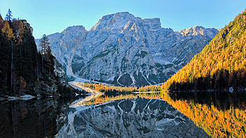 Autumn On Lago Di Braies Italian Dolomites, nature, lake, river, mountains, tree, trees, snow HD wallpaper