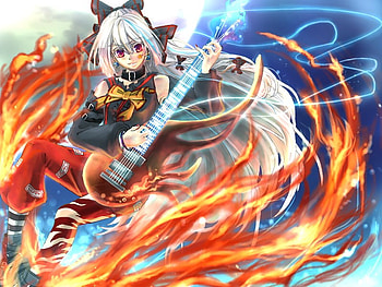 Fujiwara no Moku, moku, guitar, cool, fire, rock HD wallpaper