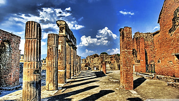 ancient ruins in pompeii italy r, shadows, ruins, columns, clouds, sky, r HD wallpaper