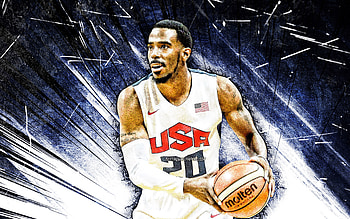 Michael Conley, grunge art, USA Basketball Mens National Team, blue neon lights, Michael Alex Conley Jr, blue abstract rays, basketball, US mens national basketball team, Michael Conley HD wallpaper