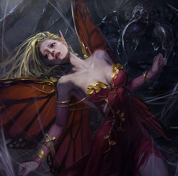 Fairy, wings, fantasy, red, luminos, girl, park pyeongjun HD wallpaper