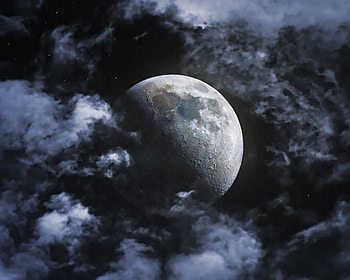 Telescopic view, moon, space, clouds HD wallpaper
