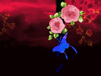 Butterfly And Roses, butterfly, roses, art HD wallpaper