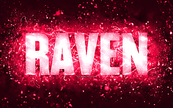 Happy Birtay Raven, , pink neon lights, Raven name, creative, Raven Happy Birtay, Raven Birtay, popular american female names, with Raven name, Raven HD wallpaper