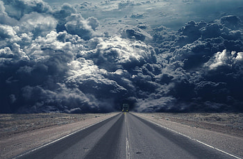 Truck, blue, clouds, sky, road HD wallpaper