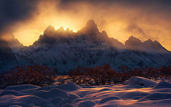 Sunset in Yukon Territory, snow, winter, landscape, colors, sky, canada, mountains HD wallpaper