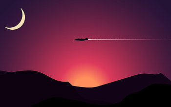 Aircraft Moon Mountains Sunset, aircraft, moon, mountains, sunset HD wallpaper
