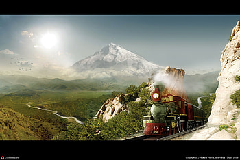 Long Way Home, river, train, sun, rock HD wallpaper