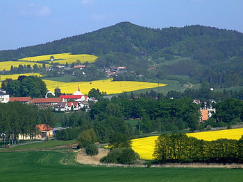 Valley a Glow, sky, plants, village, yellow HD wallpaper